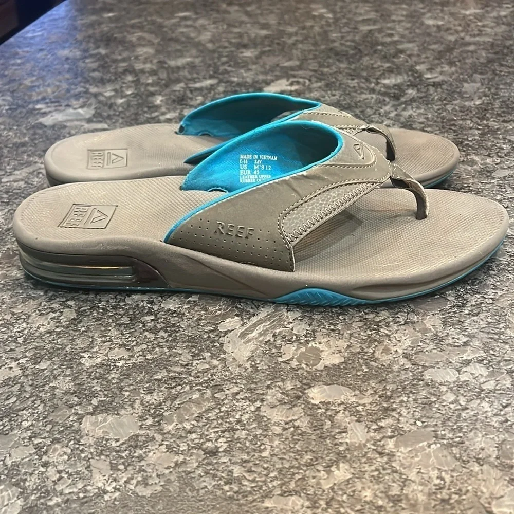 Reef Sz 12 Men’s Bottle Opener Flip Floos Gray Teal Sandals